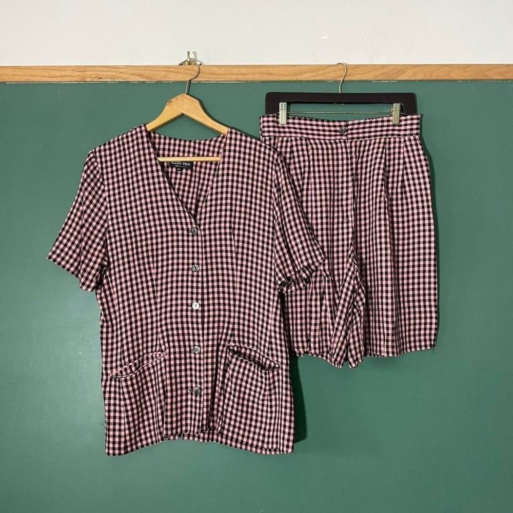 Vintage 1980s gingham shorts and button up top set